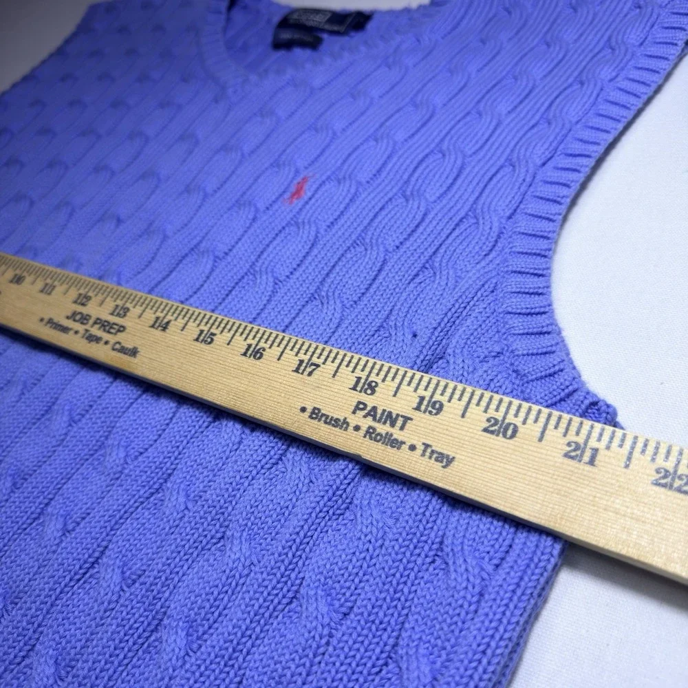 Polo Ralph Lauren Large Cable Knit Sweater Blue Pink Pony Preppy Vintage Vest